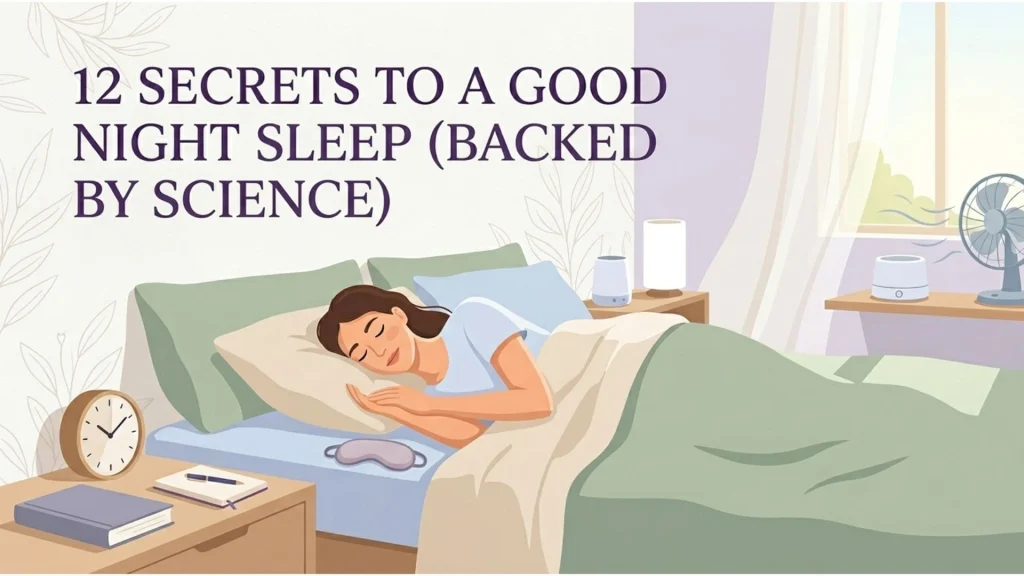 12 Secrets to a Good Night Sleep (Backed by Science) By Emily Carter June 4, 2026 You already know that a good night sleep makes everything better your mood, your focus, your energy, even your skin. Yet for so many of us, falling asleep and staying asleep feels harder than it should. The good news? Better sleep usually isn’t about one magic trick. It’s about a handful of small, repeatable habits that quietly stack up in your favor. Below are 12 secrets to a good night sleep that actually work each one simple enough to start tonight. Pick two or three to begin with, give them a week, and watch how much deeper your rest becomes. 1. Keep a Consistent Sleep Schedule Your body runs on an internal clock called the circadian rhythm, and it loves predictability. Going to bed and waking up at the same time every day — yes, even on weekends trains your brain to feel sleepy and alert at the right moments. If your bedtime currently swings wildly, shift it in 15-minute steps every few nights until you land on a schedule you can keep. Consistency is the single most underrated secret to a good night sleep. 2. Make Your Bedroom Dark, Cool, and Quiet Your sleep environment can either invite rest or sabotage it. The ideal bedroom is cool (around 18°C / 65°F), as dark as you can make it, and free from disruptive noise. Blackout curtains, a simple eye mask, and a white-noise machine or fan can transform a restless room into a sleep sanctuary. Think of your bedroom as a cave: cool, quiet, and dark. 3. Power Down Screens Before Bed The blue light from phones, tablets, and TVs tells your brain it’s still daytime, suppressing the sleep hormone melatonin. Beyond the light, endless scrolling keeps your mind wired exactly when it should be winding down. Aim to switch off screens 30 to 60 minutes before bed. If that feels impossible, enable night mode and keep the phone out of arm’s reach. 4. Watch Your Caffeine and Alcohol Caffeine can linger in your system for six hours or more, so that late-afternoon coffee may still be working against you at midnight. Try to keep caffeine to the morning and early afternoon. Alcohol is sneakier it might help you doze off, but it fragments your sleep later in the night, leaving you groggy. A good night sleep is far easier on a clear, settled system. 5. Soak Up Natural Daylight Bright light during the day is just as important as darkness at night. Morning sunlight anchors your circadian rhythm, boosts daytime alertness, and helps you feel sleepy at the right time in the evening. Try to get outside within an hour of waking even ten minutes of daylight makes a difference. If natural light is scarce, a daylight lamp is a worthy backup. 6. Move Your Body Regularly Regular physical activity helps you fall asleep faster and enjoy deeper sleep. You don’t need an intense gym session a brisk daily walk counts. Just mind the timing. Vigorous exercise too close to bedtime can leave you too energized to settle, so wrap up hard workouts at least a few hours before you turn in. 7. Build a Wind-Down Routine A calming pre-sleep ritual signals to your body that the day is ending. The routine itself matters less than the consistency your brain learns the pattern and starts releasing the brakes. Try a warm shower, light stretching, reading a physical book, journaling, or a few minutes of deep breathing. Repeat the same sequence nightly and it becomes a powerful cue for sleep. 8. Avoid Heavy Meals Late at Night Going to bed on a full stomach forces your body to digest when it should be resting, often leading to discomfort and reflux. Try to finish dinner two to three hours before bed. If hunger strikes later, reach for a light, sleep-friendly snack — a small banana, a handful of almonds, or a little warm milk rather than something rich or spicy. 9. Quiet a Racing Mind For many people, the real enemy of a good night sleep isn’t the body — it’s the mind. Worries, to-do lists, and replays of the day all crowd in the moment your head hits the pillow. Try a “brain dump”: spend five minutes writing down tomorrow’s tasks and lingering thoughts before bed. Pair it with slow breathing or a short meditation to let your nervous system shift into rest mode. 10. Invest in a Comfortable Mattress and Pillows You spend roughly a third of your life in bed, so the surface you sleep on genuinely matters. A sagging mattress or the wrong pillow can quietly steal your rest night after night. Choose a mattress that supports your preferred sleeping position, and replace pillows that have lost their shape. Soft, breathable bedding completes a setup your body will thank you for. 11. Be Smart About Naps A short nap can be a gift but a long or late one can wreck your night. If you nap, keep it to about 20 minutes and finish well before mid-afternoon. Anything longer can push you into deep sleep, leaving you groggy and far less ready for a good night sleep when bedtime arrives. 12. If You Can’t Sleep, Get Up Lying in bed frustrated only teaches your brain to associate the bed with stress. If you’ve been awake for more than 20 minutes, get up and do something calm and screen-free in dim light until you feel sleepy again. This simple reset protects the mental link between your bed and sleep — one of the quietest but most effective secrets to a good night sleep. Your Good Night Sleep Starts Tonight You don’t have to overhaul your life to sleep better. Start with the two or three secrets that feel easiest, stay consistent for a week, and layer in more as they become habits. Small, steady changes are what turn restless nights into deep, restorative rest. Sweet dreams and here’s to waking up genuinely rested. Frequently Asked Questions What is the fastest way to get a good night sleep? The fastest wins are usually a cool, dark room and switching off screens an hour before bed. Pair those with a consistent bedtime and most people notice deeper sleep within a few nights. How many hours of sleep do I really need? Most adults need between seven and nine hours per night. The right amount is the one that lets you wake up feeling refreshed without an alarm dragging you out of deep sleep. Why do I wake up in the middle of the night? Common culprits include alcohol, late caffeine, a too-warm room, stress, or screen use before bed. Working through the 12 secrets above helps you identify and remove your personal triggers. Do I need supplements like melatonin to sleep well? Most people can dramatically improve sleep through habits and environment alone. Supplements may help in specific cases, but they work best alongside good sleep hygiene — not instead of it. Talk to a doctor before starting anything new. How long does it take to fix poor sleep habits? Give new habits at least one to two weeks of consistency. Your circadian rhythm adjusts gradually, so patience and routine are key